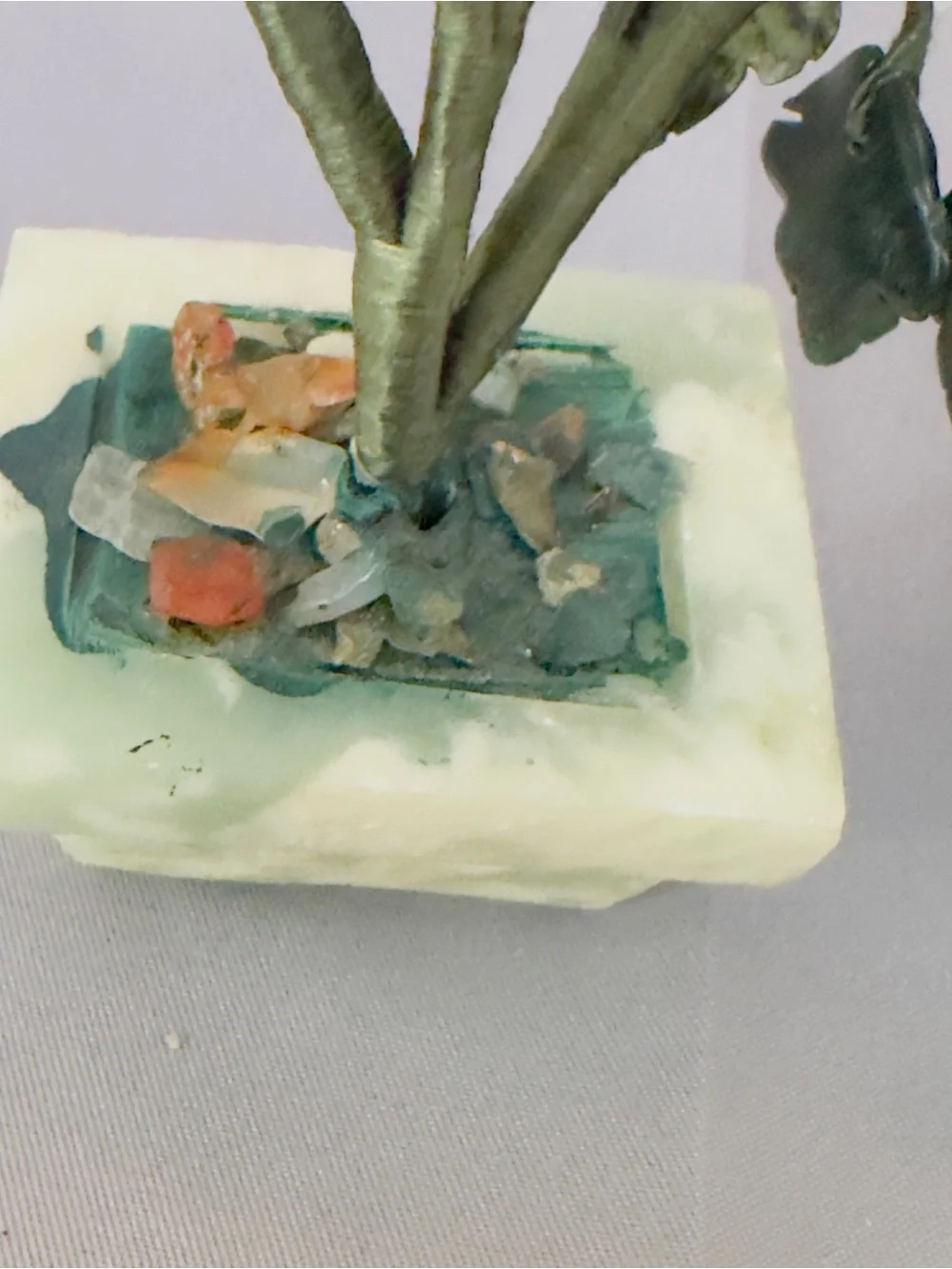 Asian Jade Hardstone Flower Bonsai Trees Jade Planter Pair - White and Orange